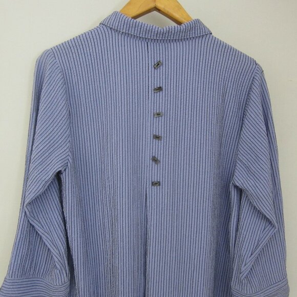 Habitat Womens M Periwinkle Blue Stripe 3/4 Sleeve Tunic Shirt Relaxed Rayon - Picture 11 of 13
